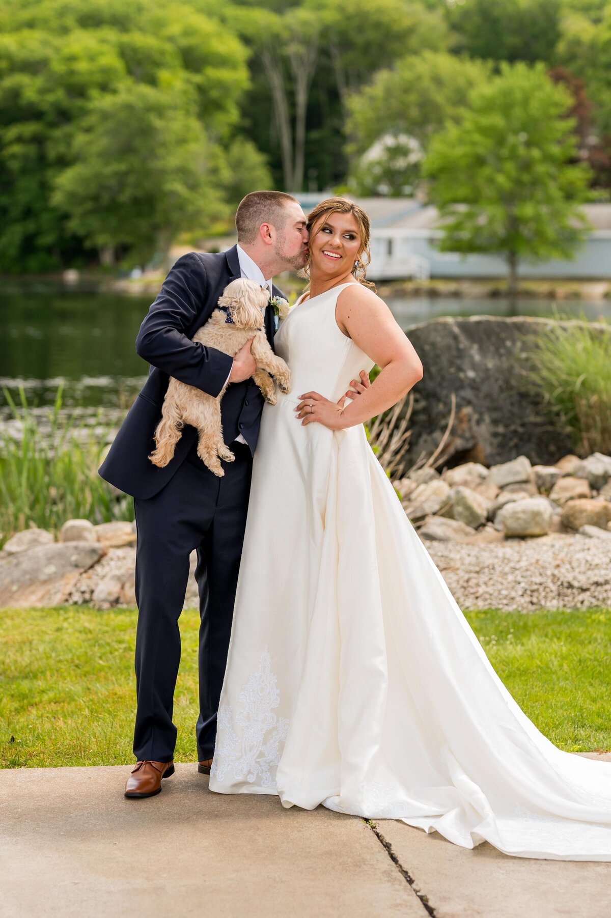 boston couple with dog at wedding