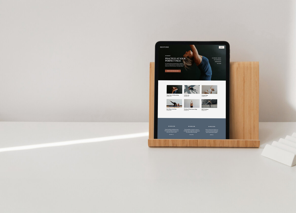 Showit website template displaying a Private Sessions page for a boutique fitness studio.