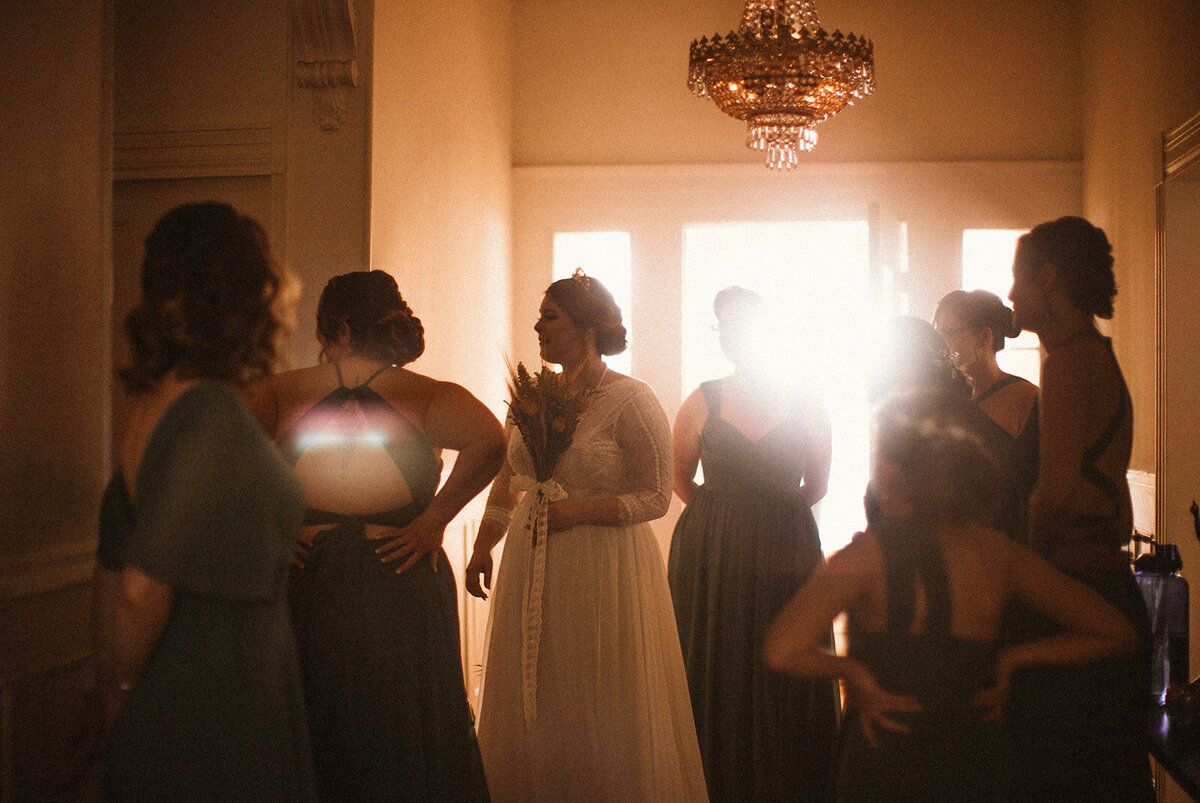 moody wedding in boston girls getting ready
