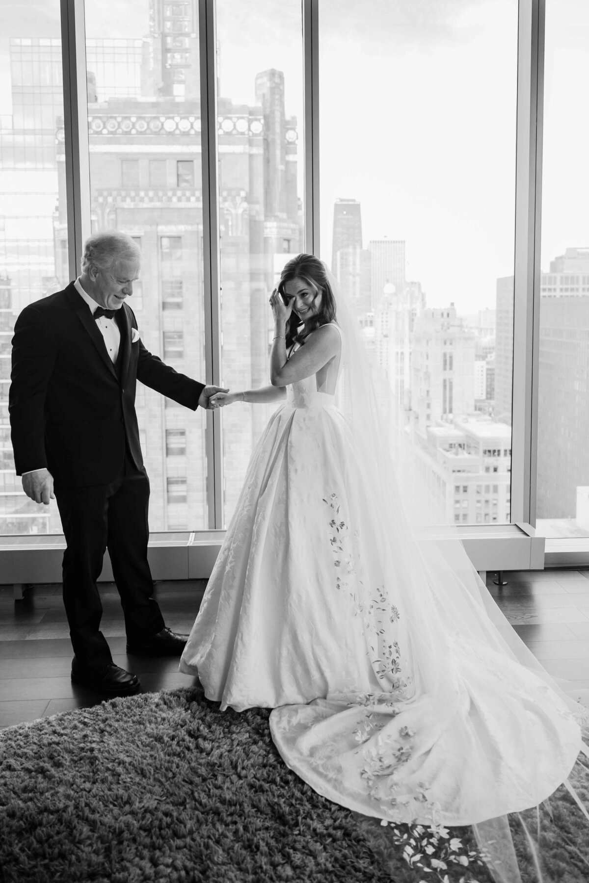 Dad and bride during first look 