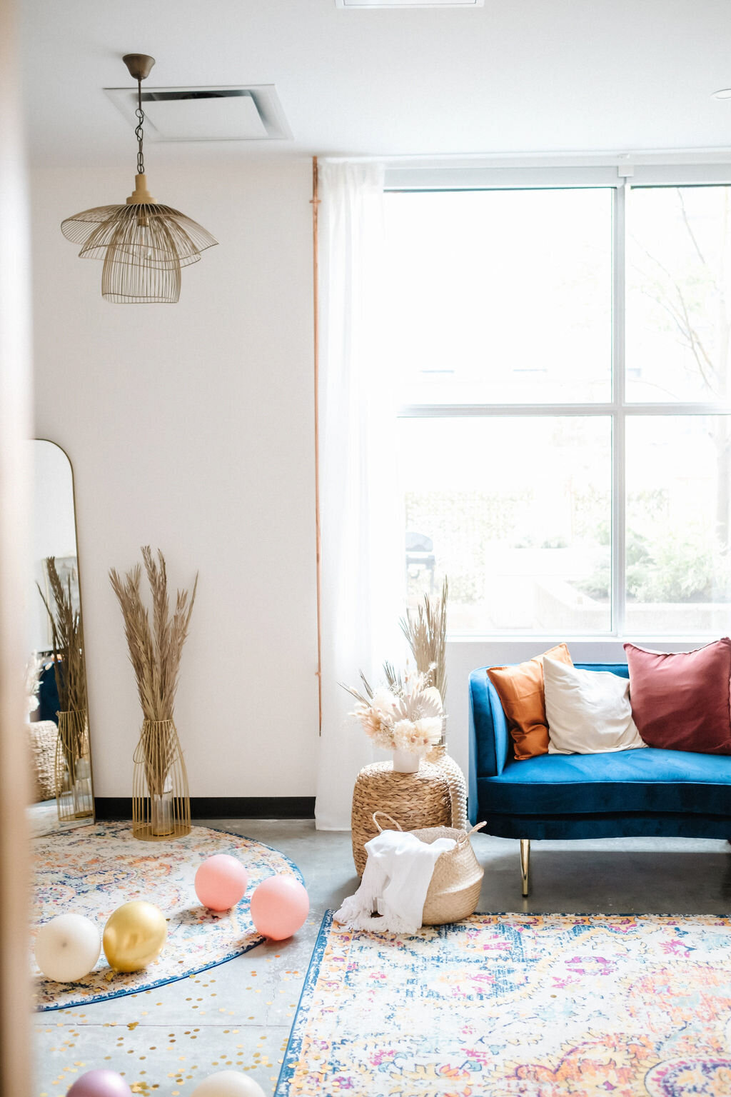 Bright and colourful seating area at The Brownstone, modern and elegant Calgary, Alberta wedding venue, featured on the Brontë Bride Vendor Guide.