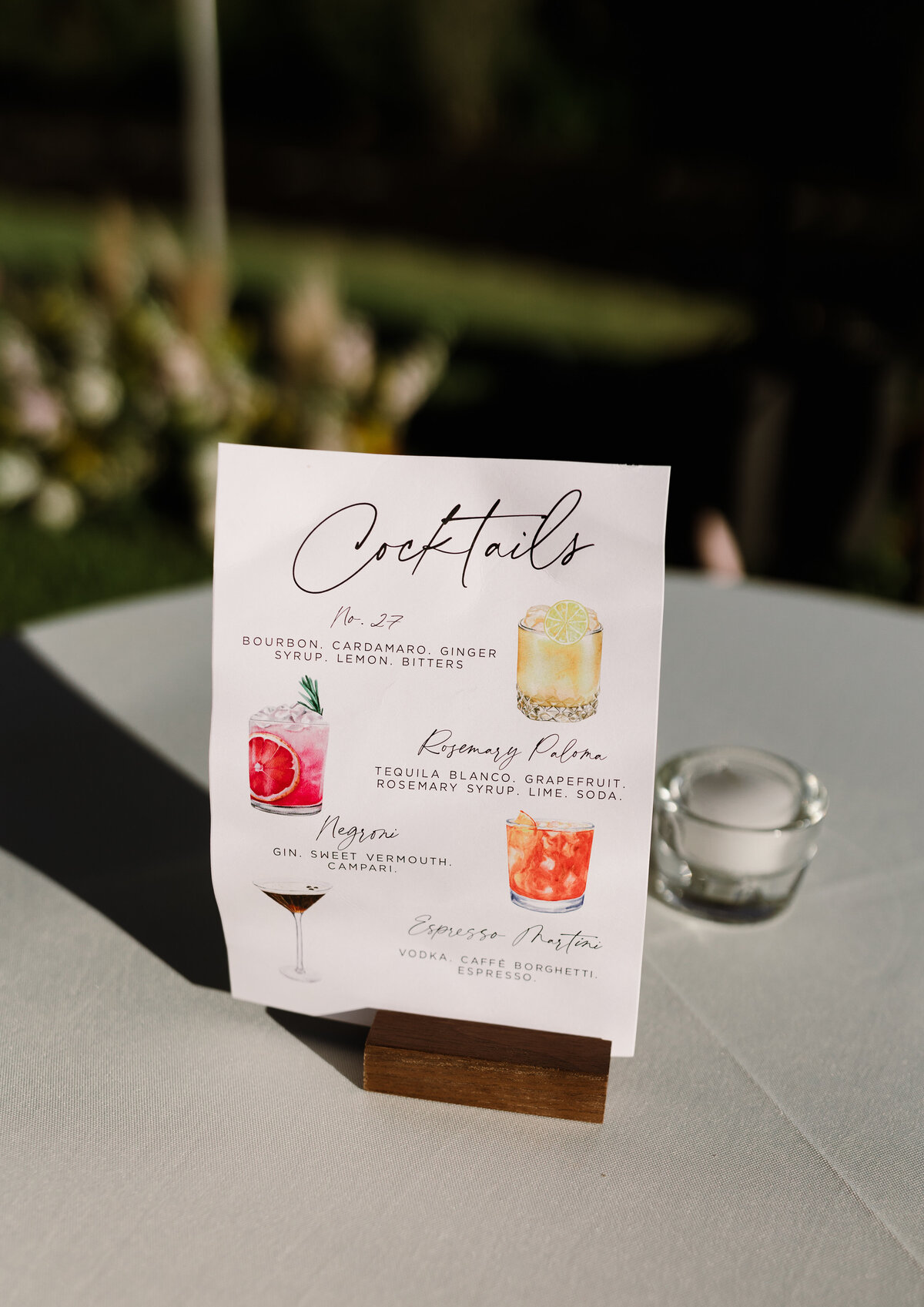 Cocktail menu at Dallenbach Ranch Colorado Wedding reception