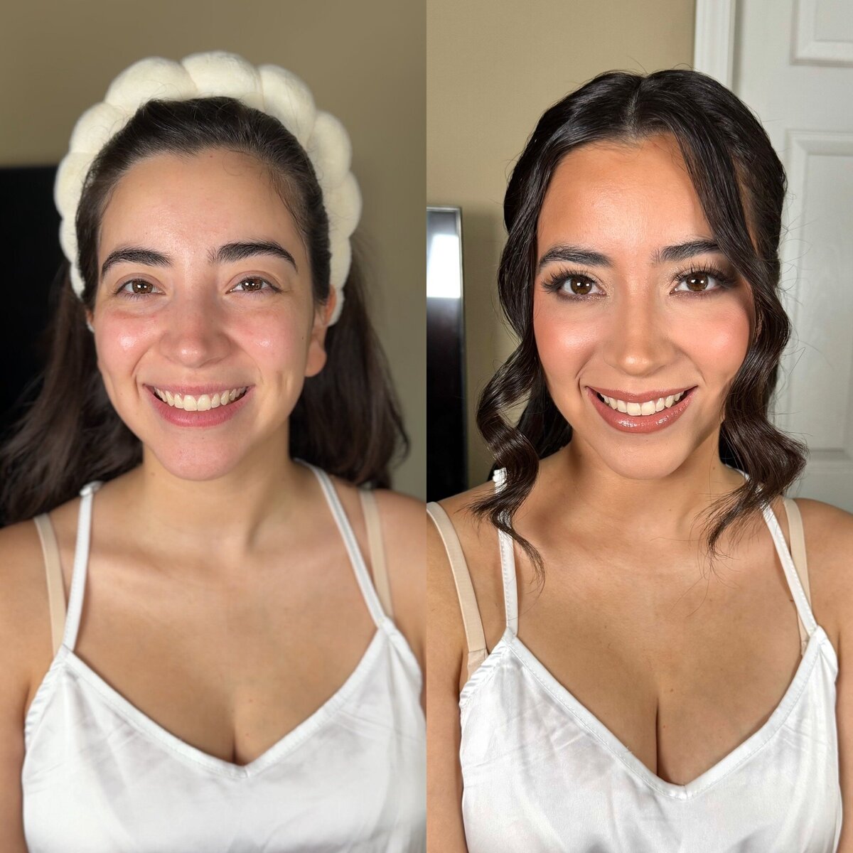 soft glam bridal makeup for Mexican women, bridal makeup before and after, luxury makeup artist in Nashville tn