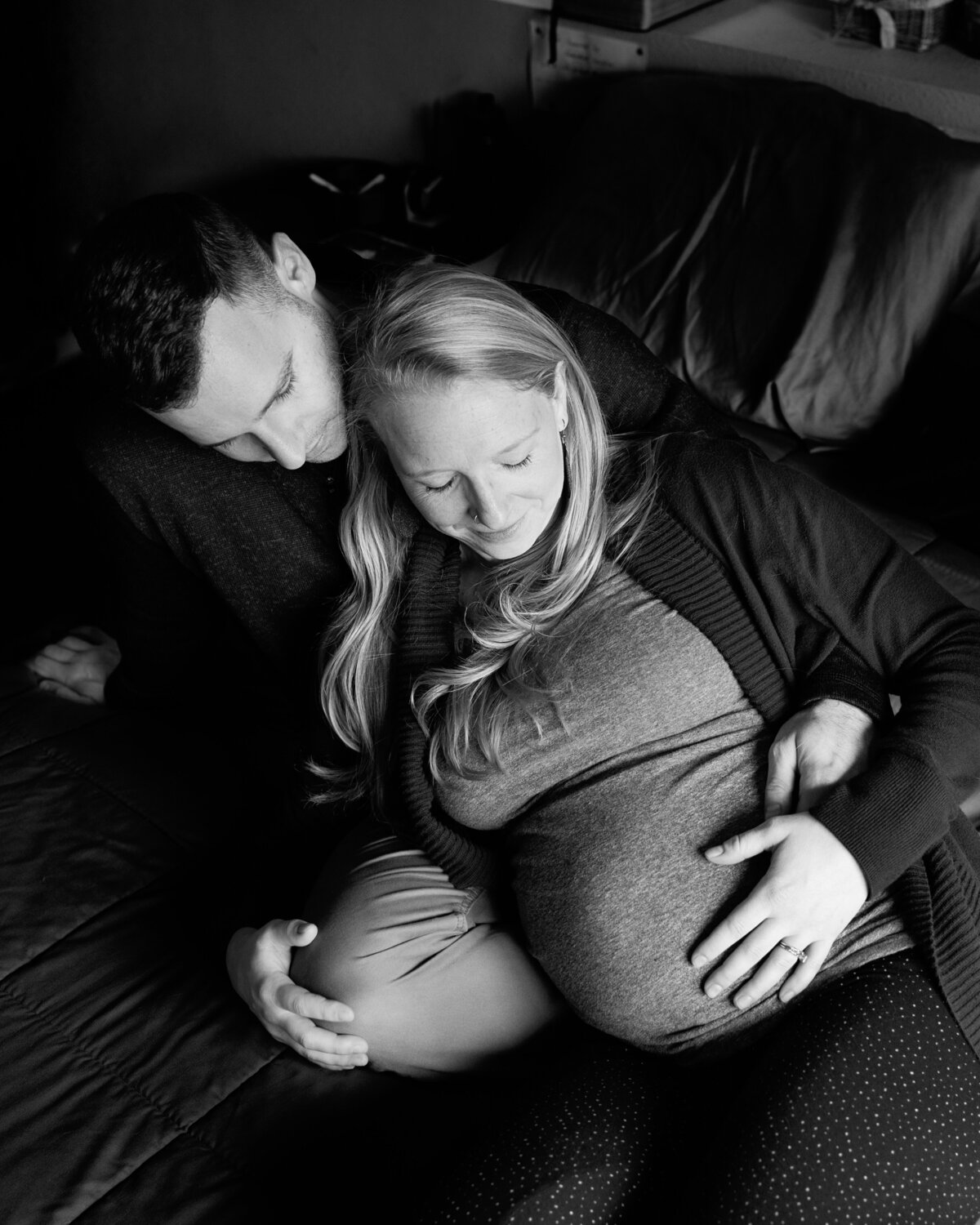 maternity couple black and white