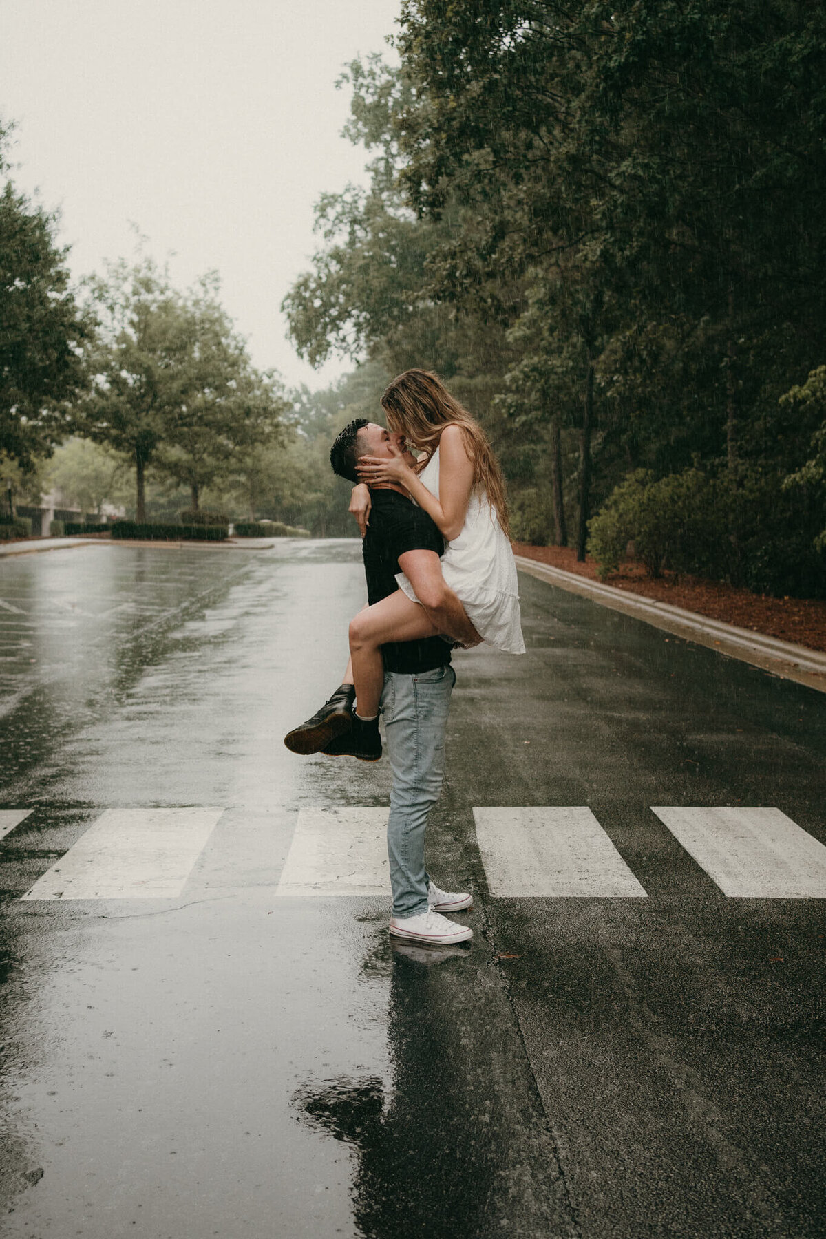 couple embracing in the rain