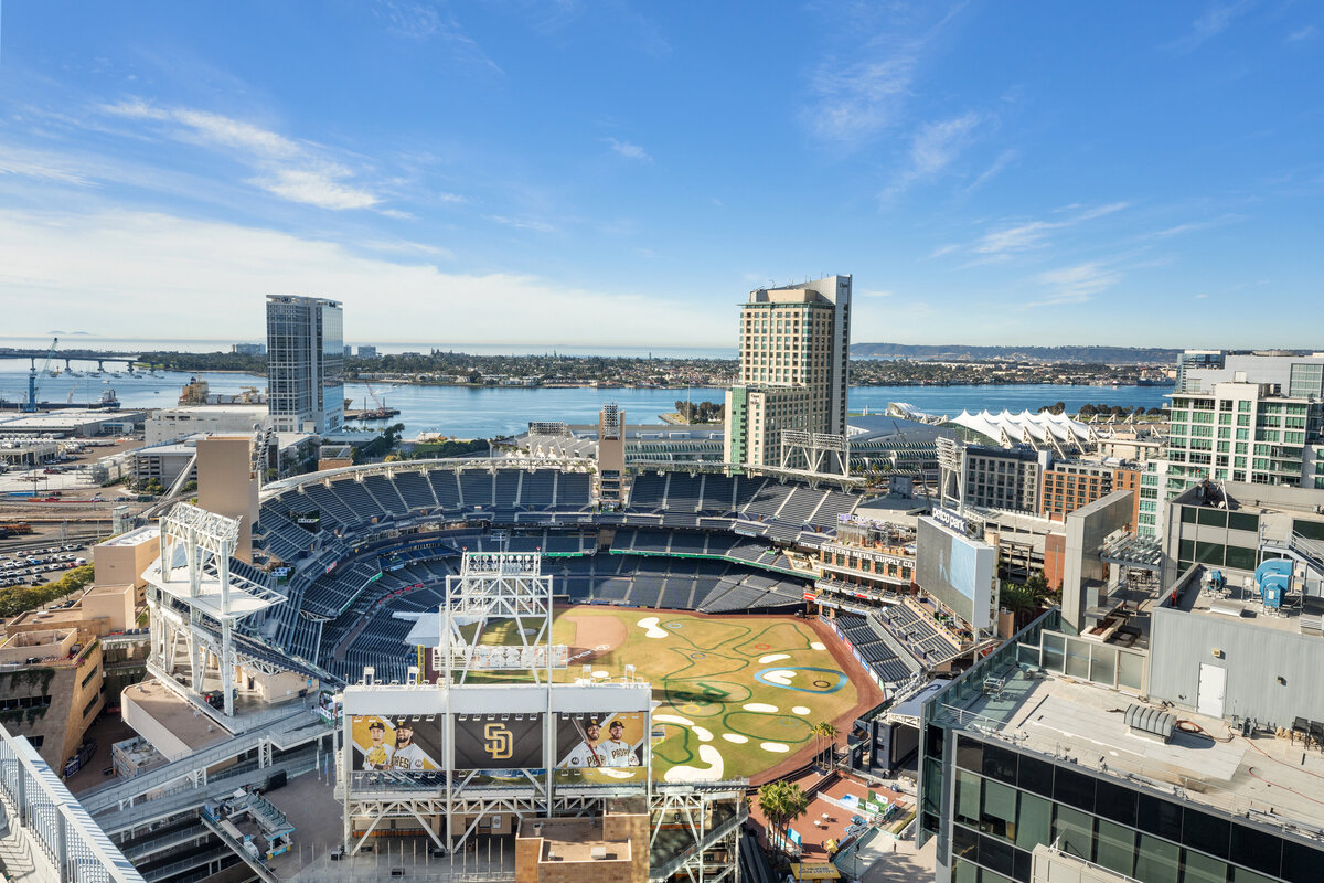 View of the Padres Stadium taken from the rooftop of the Icon building in downtown San Diego.
