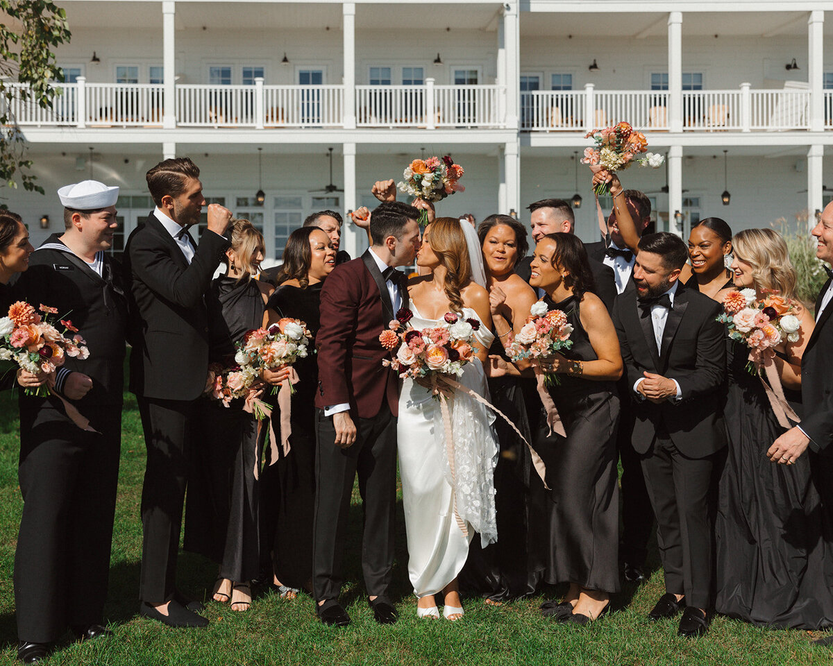 The wedding party on the lawn at The Lake House on Canandaigua