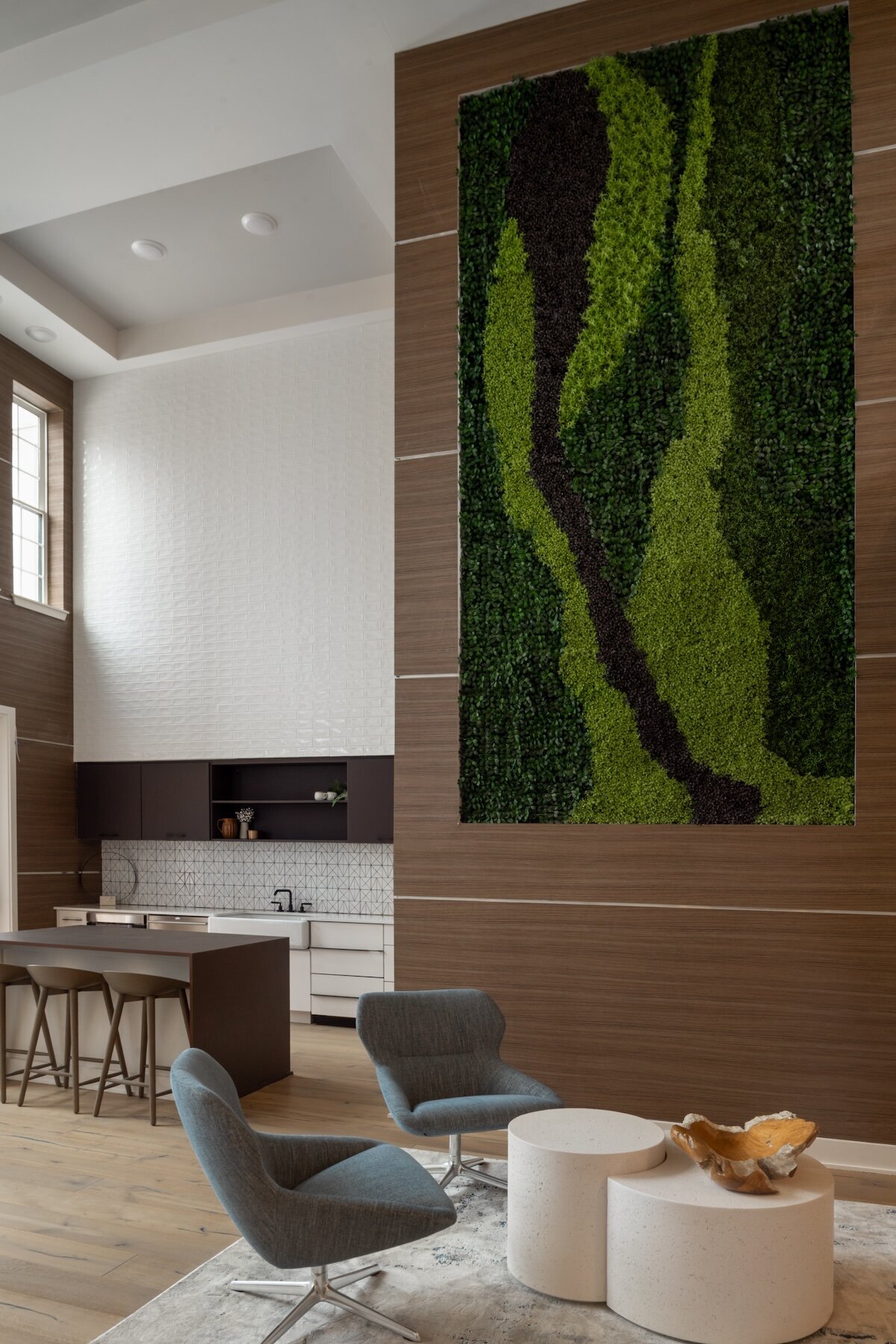 live moss wall designed by interior designers at Gracious Home Interiors of Waxhaw NC