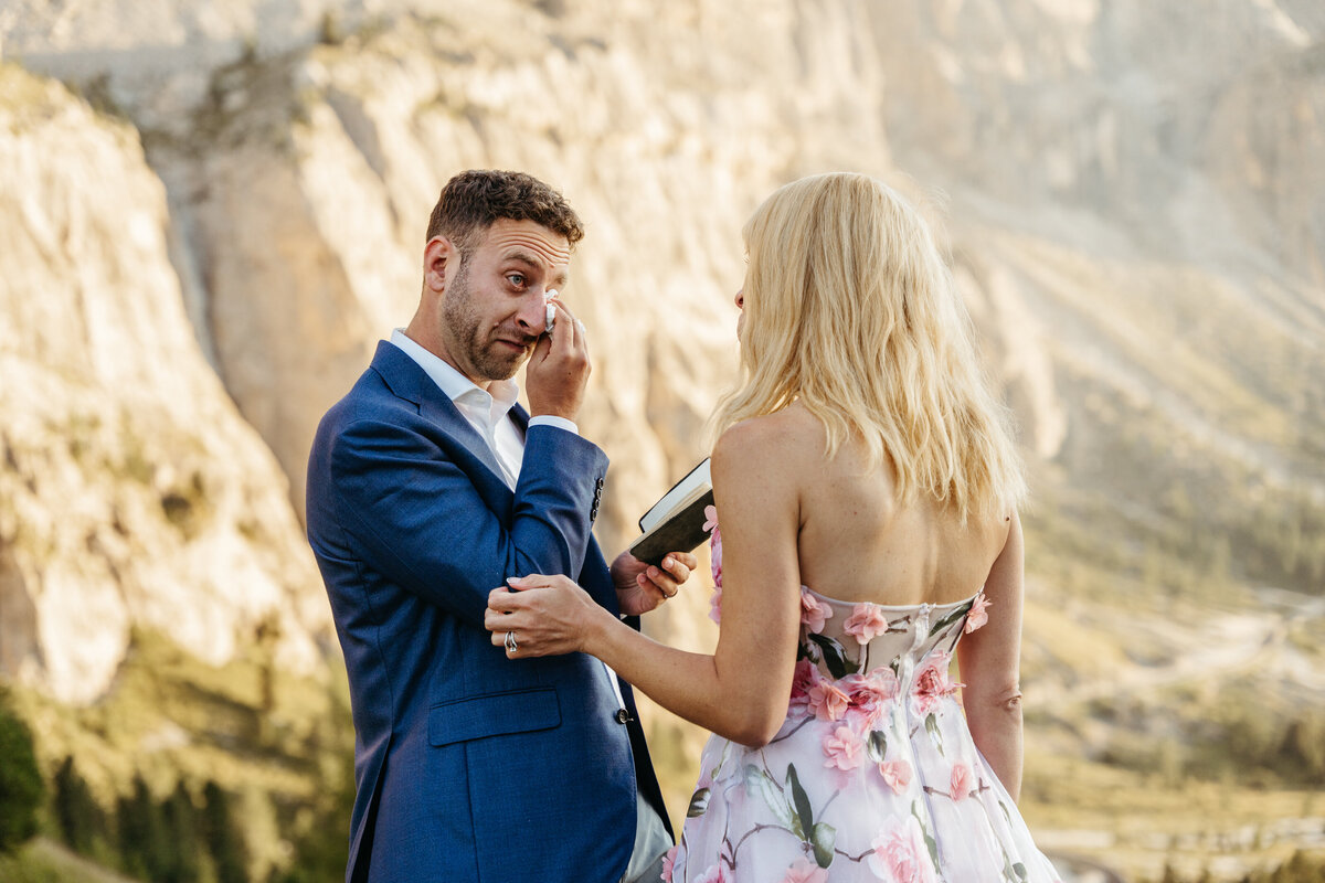Romantic sunset vows in the Dolomites