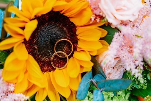 Wedding rings and sunflowers at number 10 hotel 