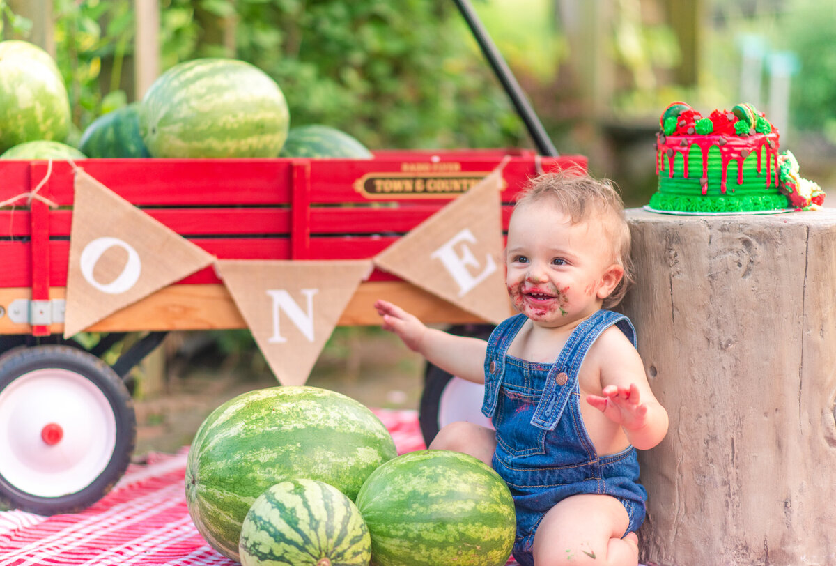 one year old and watermelons