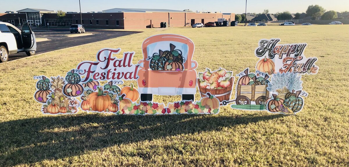 Fall Festival. Simply Sign It is a yard greeting sign rental company servicing Edmond, NW OKC, Piedmont, and Deer Creek. Create a yard greeting sign for your home, organization, or school.