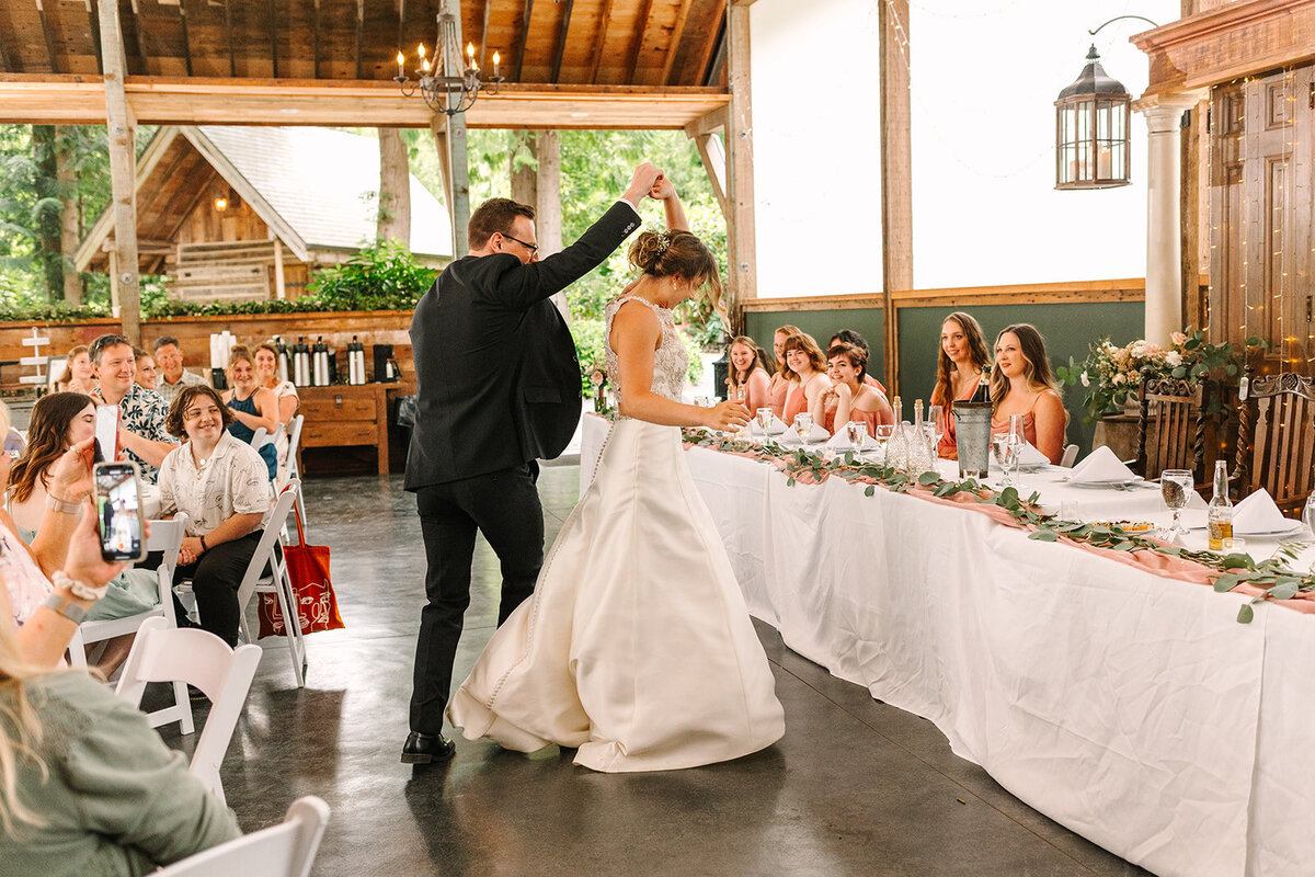 Green Gates at Flowing Lake Wedding Grand entrance Photos by Joanna Monger Photography