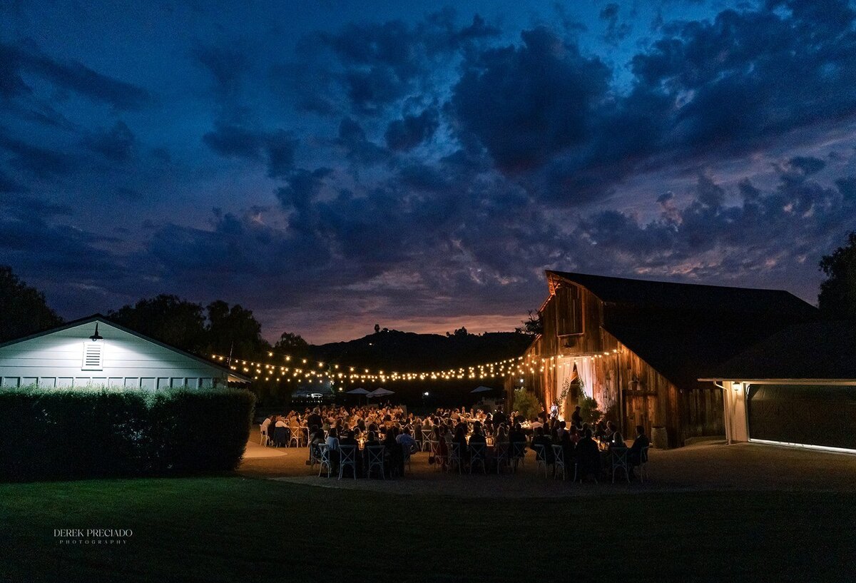 Greengate Ranch and Vineyard wedding venue at night with string lights