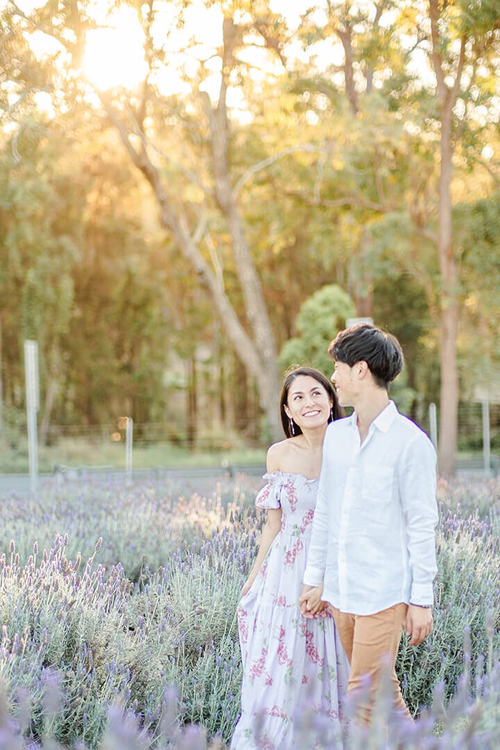 Engagement photoshoot at lavender field Brisbane