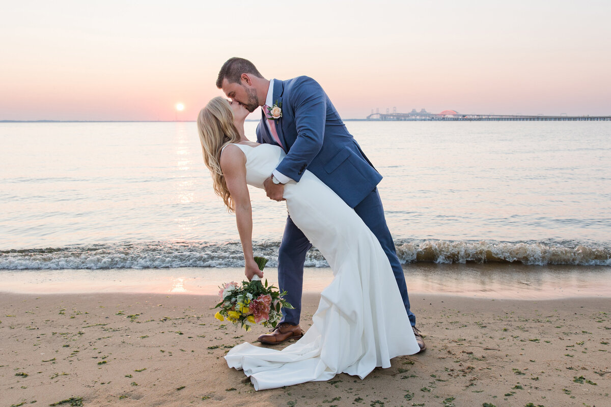 Sunset photo of Chesapeake Bay Beach Club wedding by Christa Rae Photography