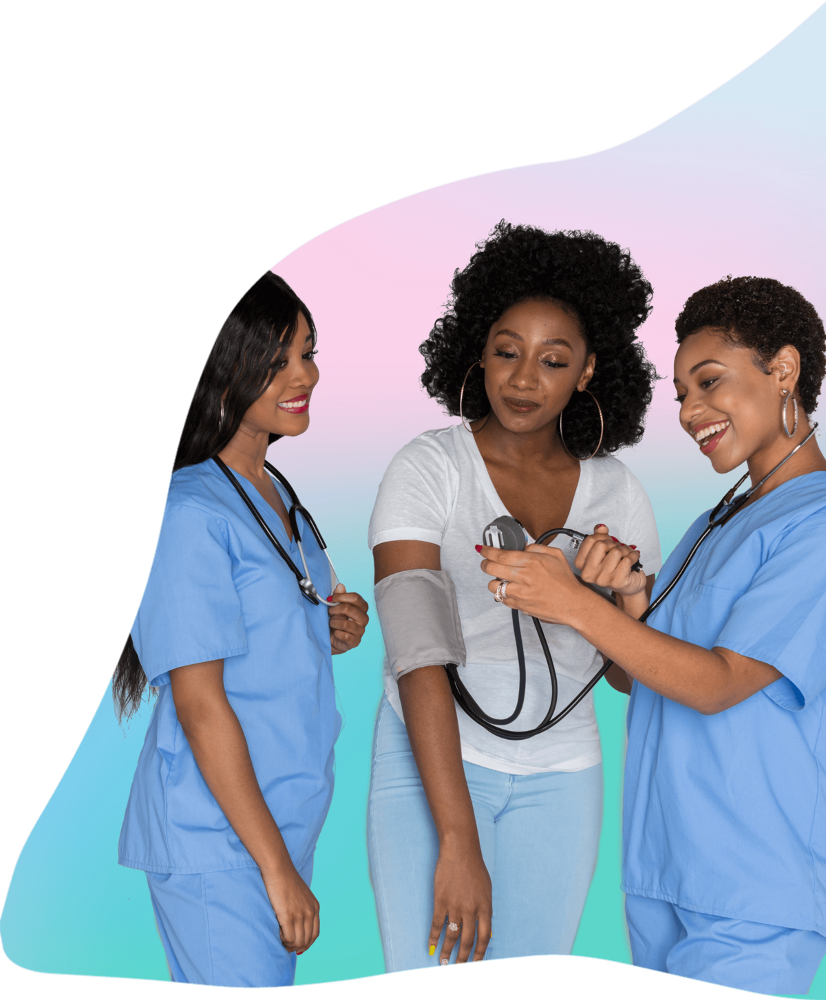 group of nurses in an abstract shape
