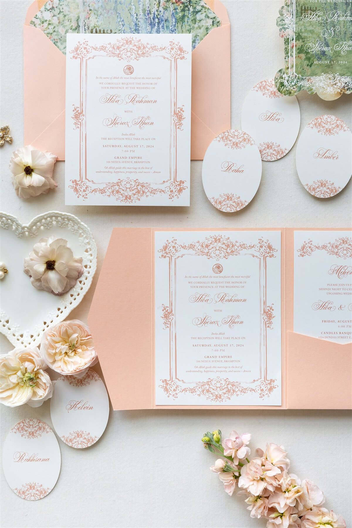 Peach Pocket-fold Wedding Invitation 8
