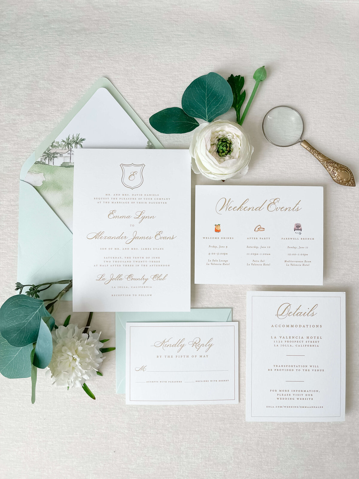 Heather Paperie La Jolla Watercolor Envelope Liner Suite