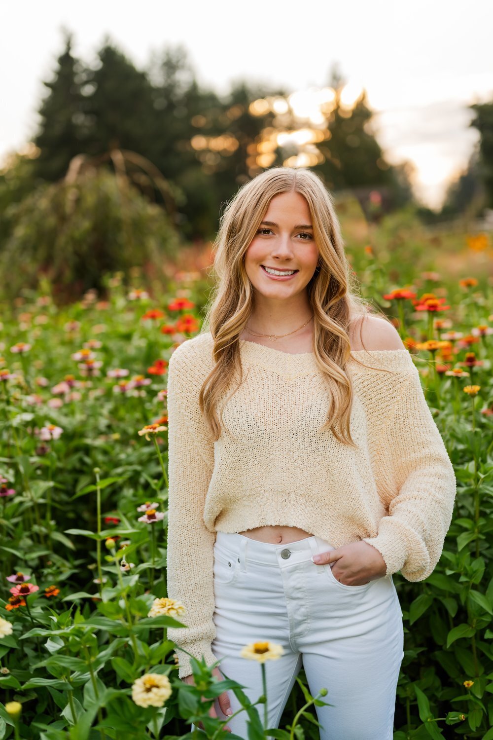 flower garden senior session golden hour