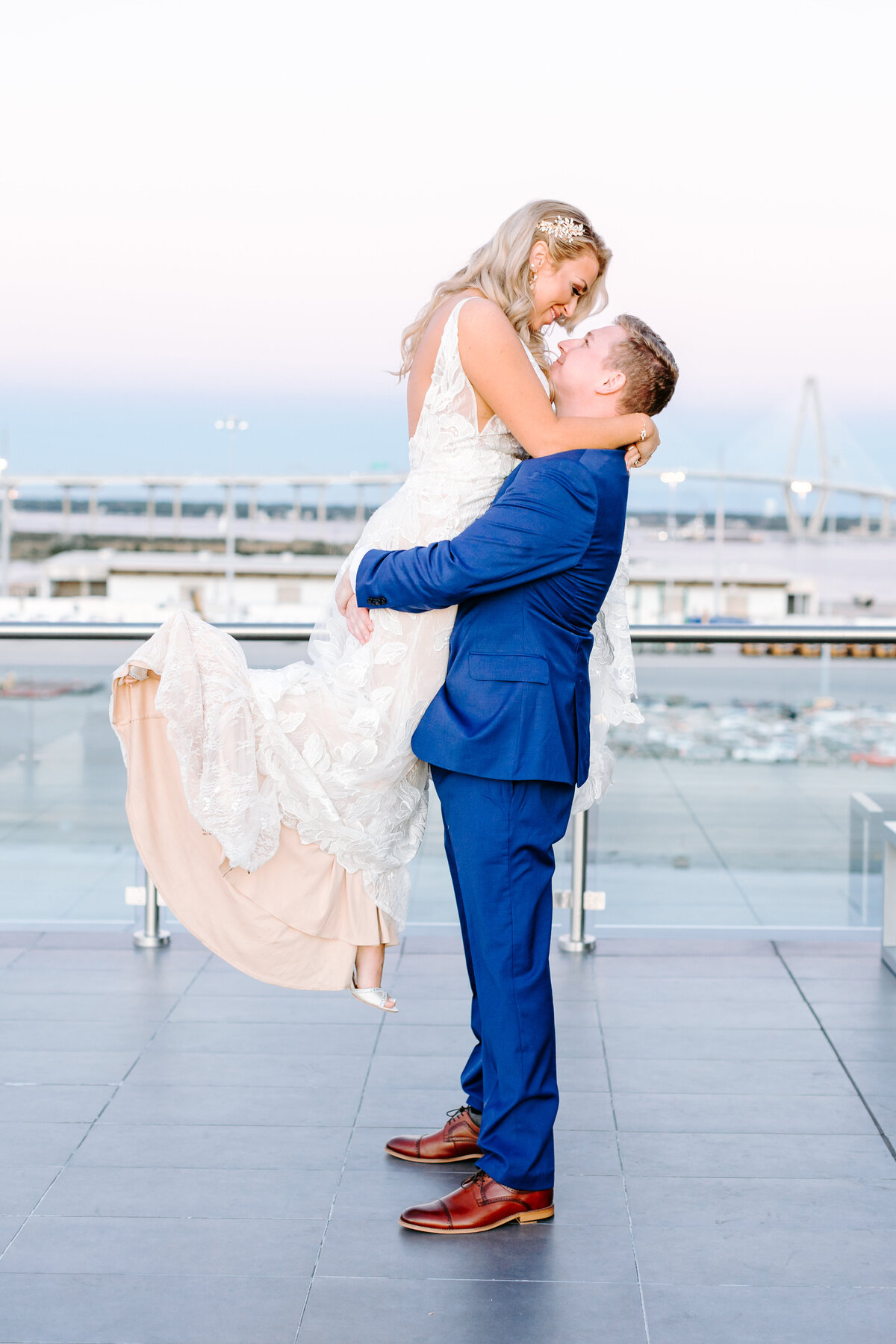 charleston wedding photographer cedar room wedding rooftop bride and groom