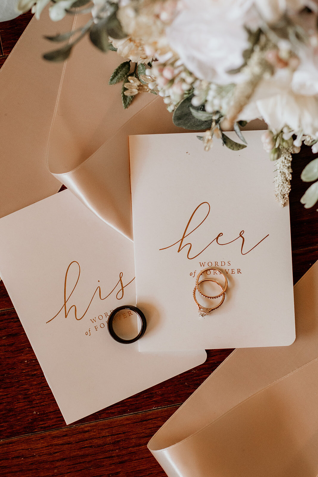his and hers vow books wih wedding rings