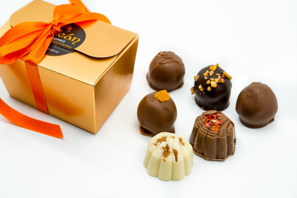 Product shot of chocolates on a white background