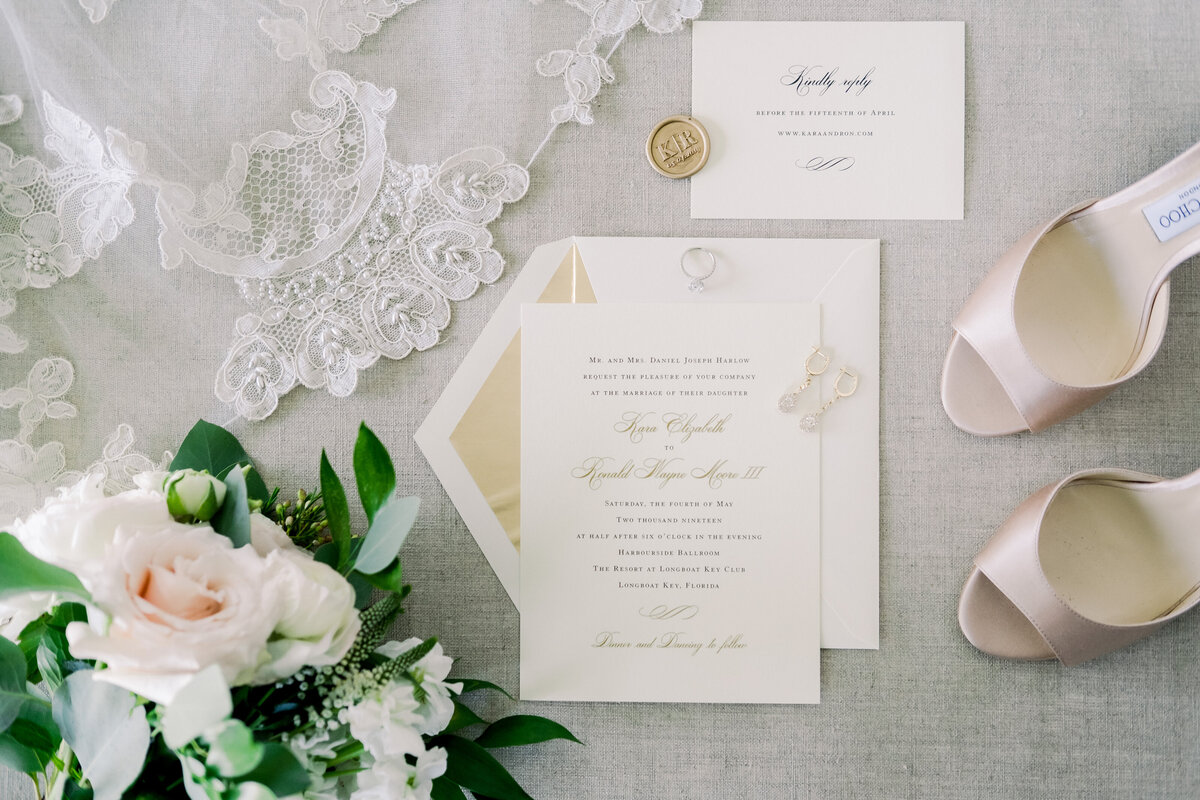 Wedding invitation and Bridal details before the Tampa wedding