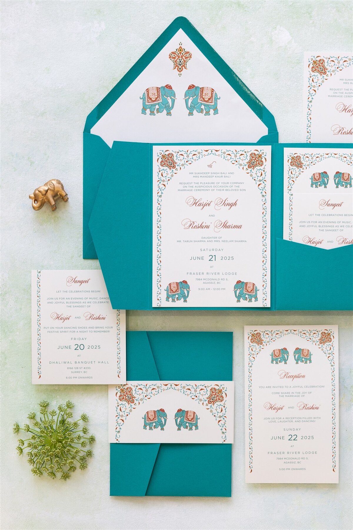 Teal pocket-fold wedding invitation 2