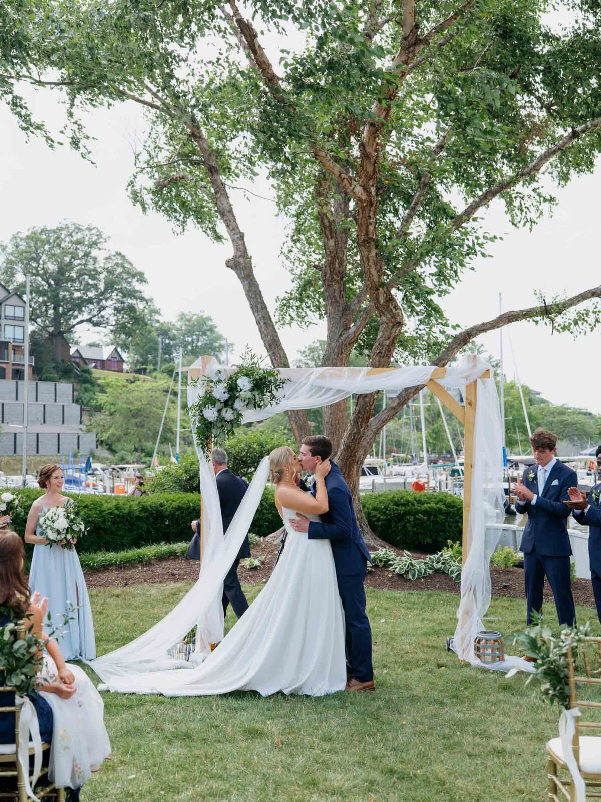 Wedding ceremony at Cleveland Yachting Club with lake views