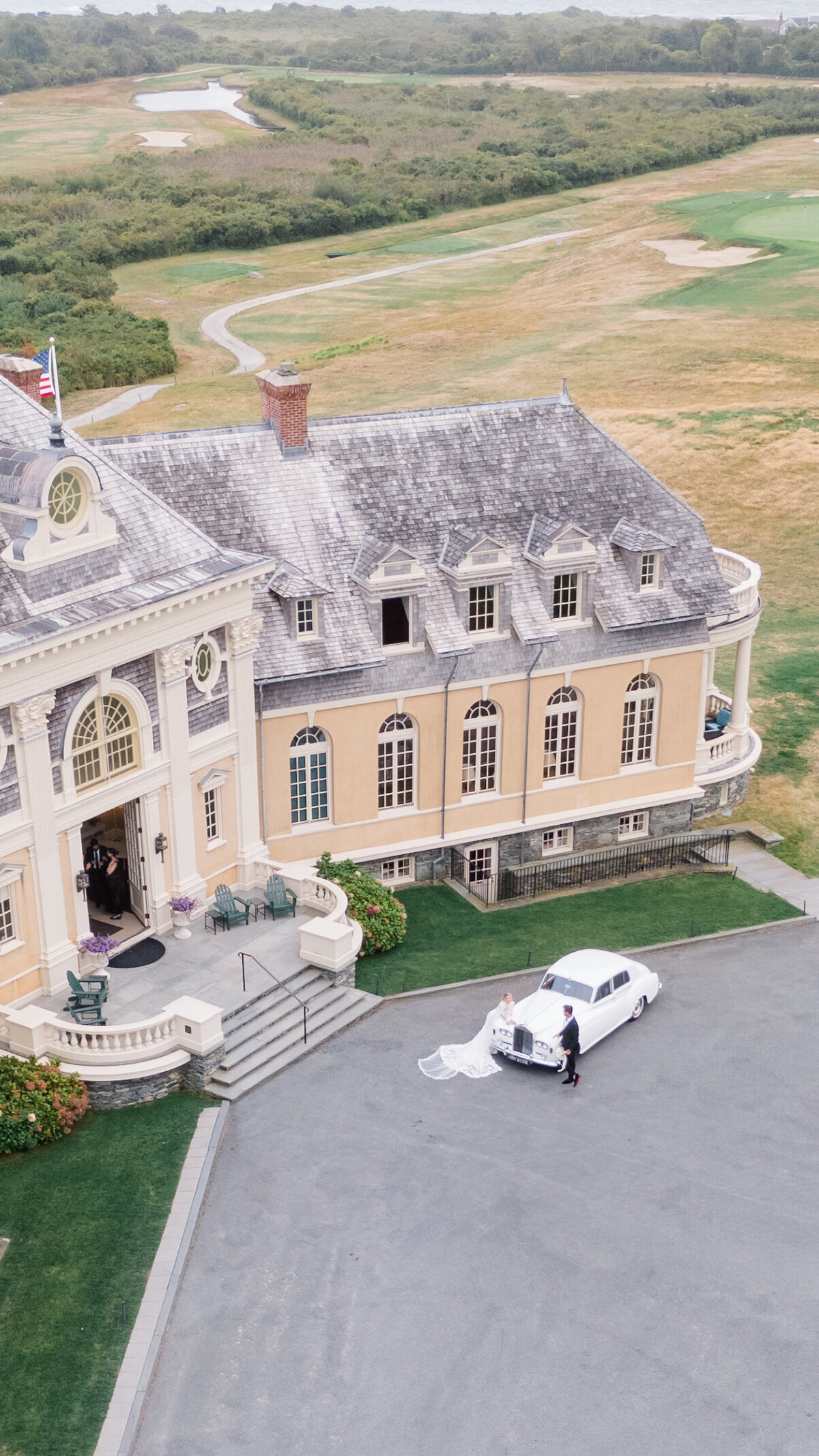Newport Rhode Island Wedding Photographers | Rhode Island Caprio Captured Photography | Stunning Bride In Long Sleeve Lace Gown With Chandelier Earrings