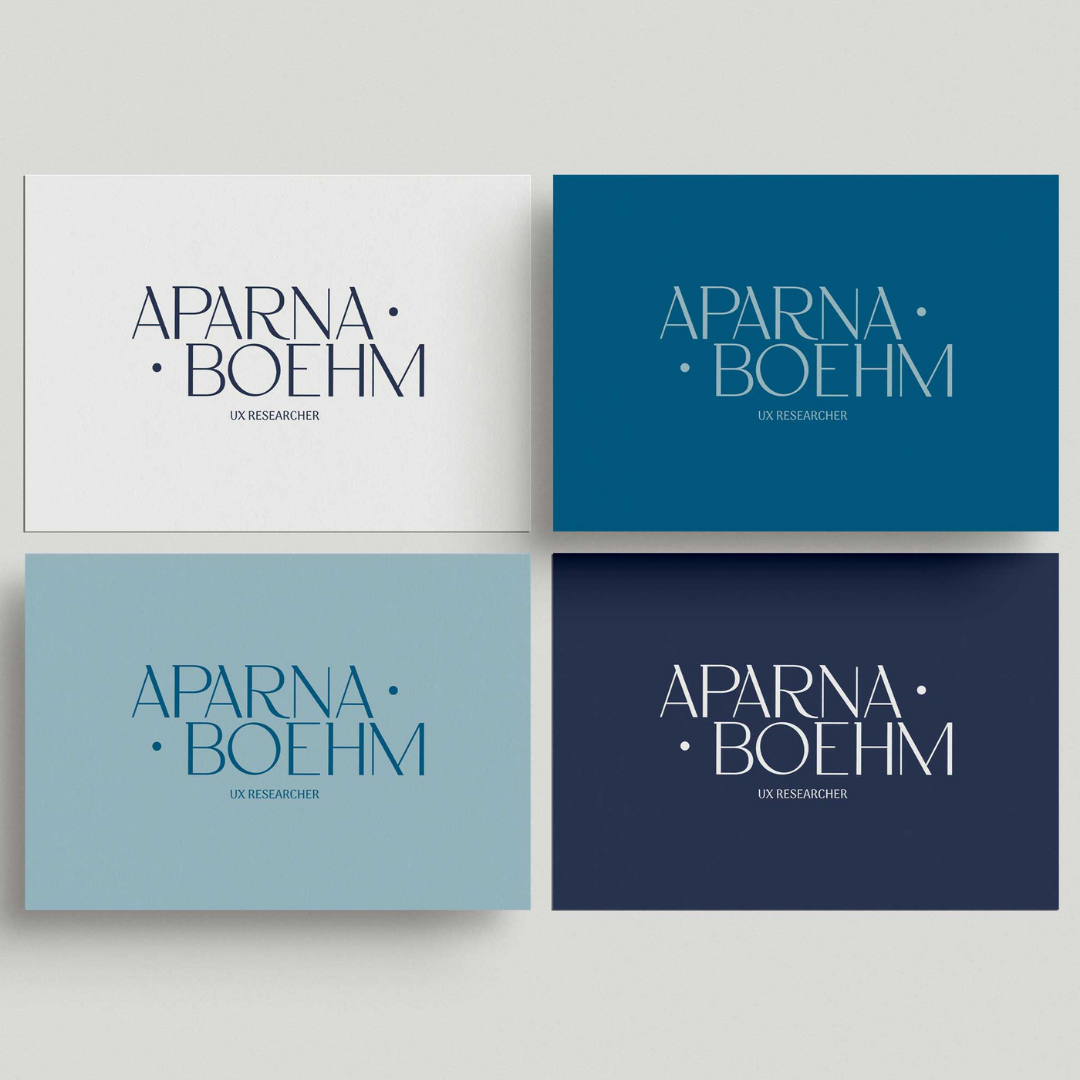 Four pieces of paper showing Aparna's logo.
