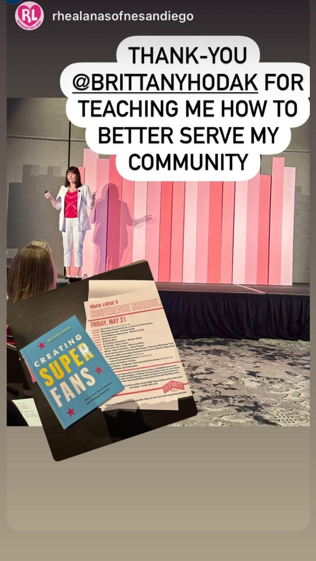 Instagram story testimonial for customer experience speaker, Brittany Hodak.
