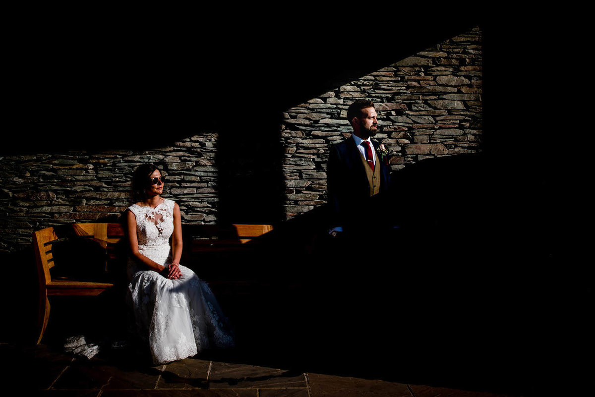 artistic wedding photograph using light and shadow