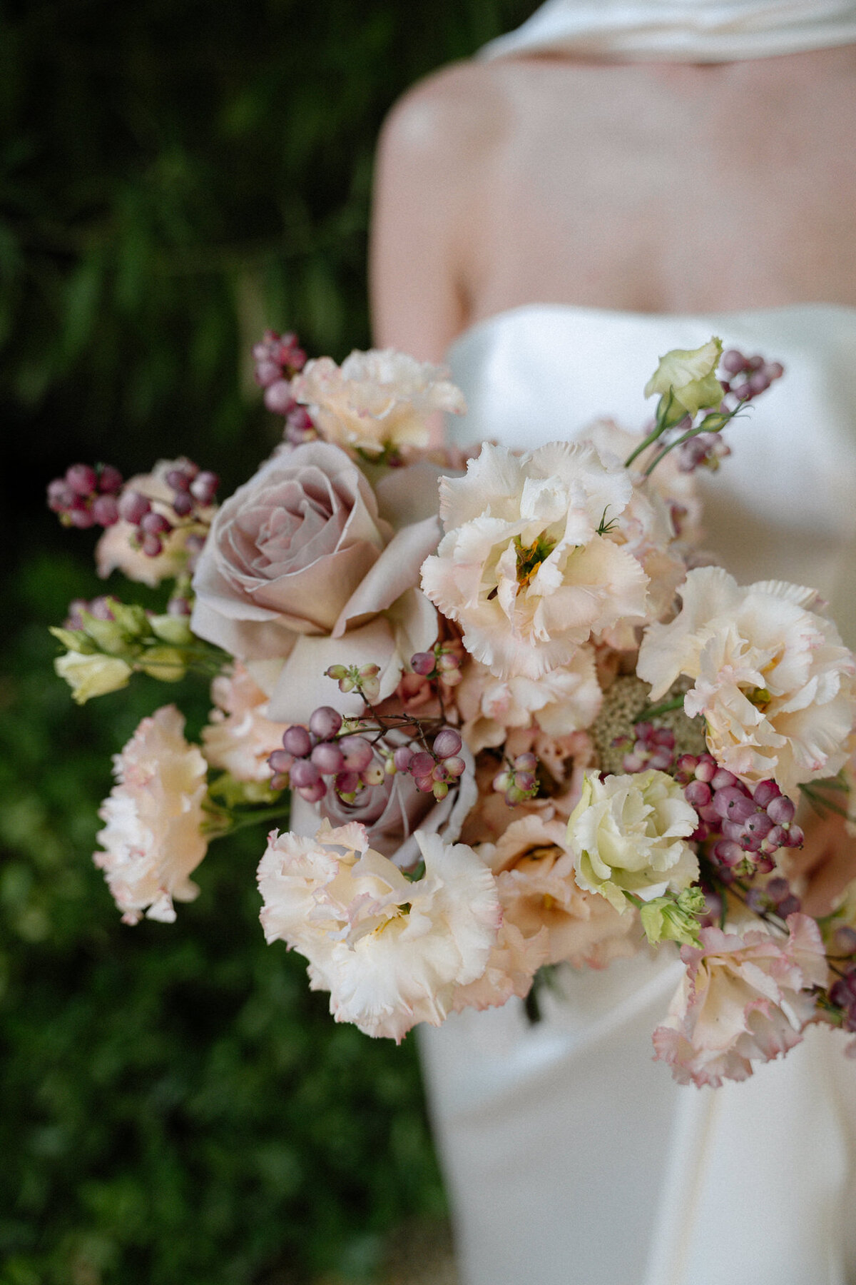 elegant wedding bouquet detail photo at mas de chabran in Provence