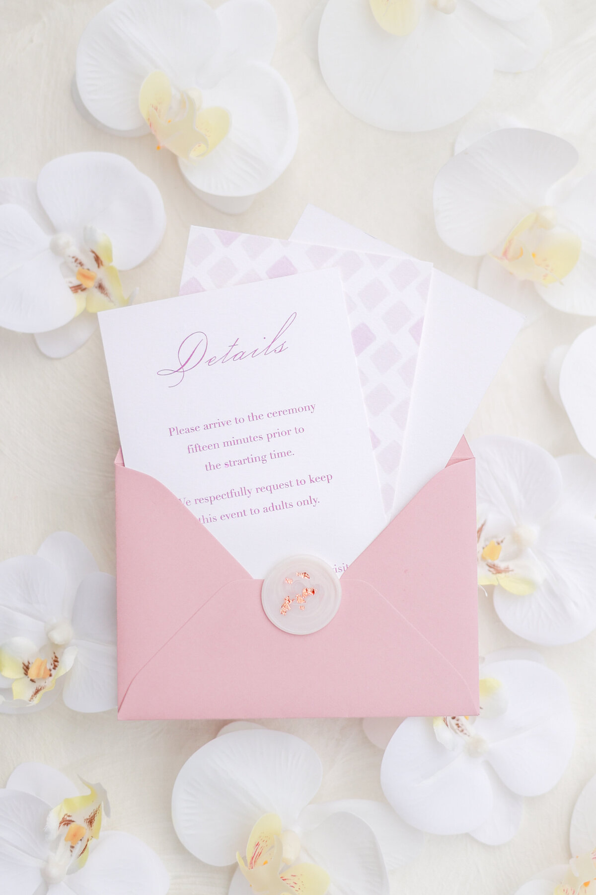 Details Cards for Wedding Invitations Flatlay