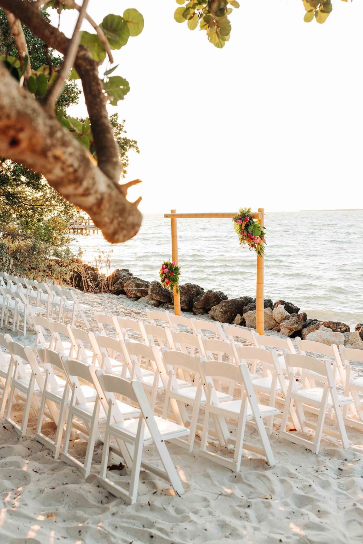 Wedding ceremony setup on the beach at Playa Largo in Key Largo, Florida