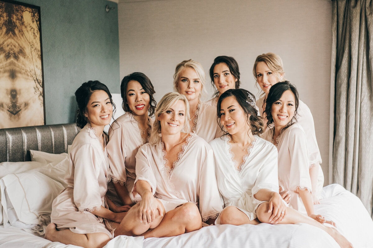 Chic bridesmaids getting ready photographed by Nova Markina