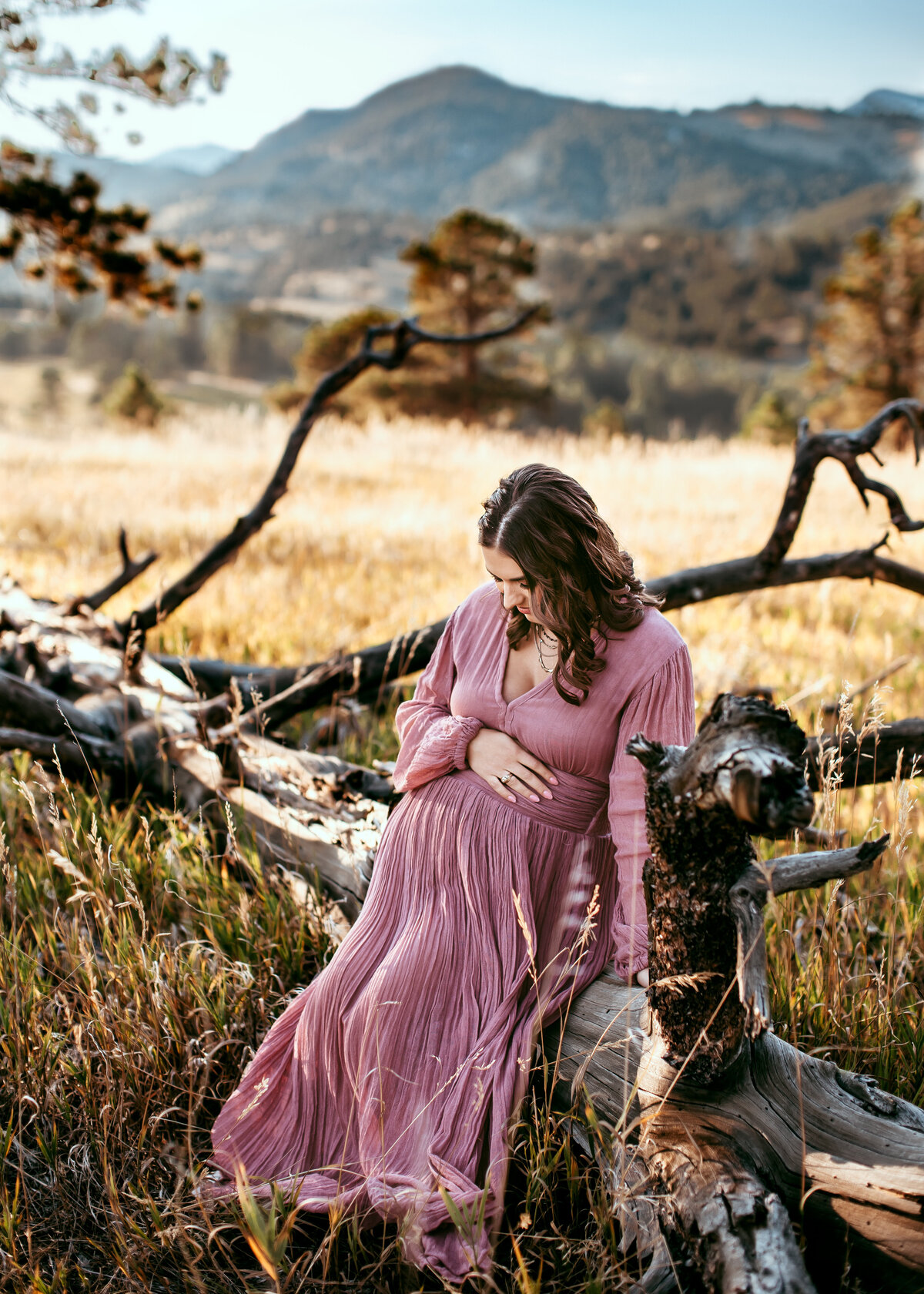 Mountain maternity photoshoot in Denver colorado at sunset