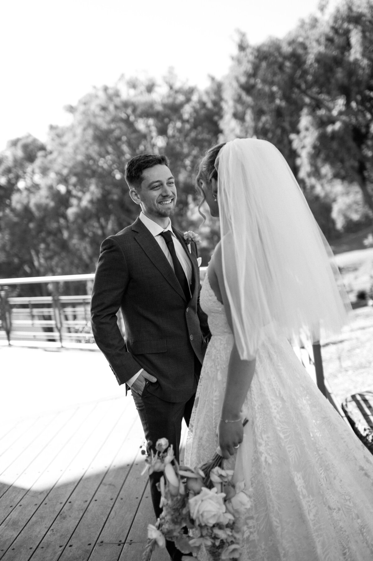 Bride and groom first look at Araluen Estate captured by south west and Perth photographer Kalie Creative
