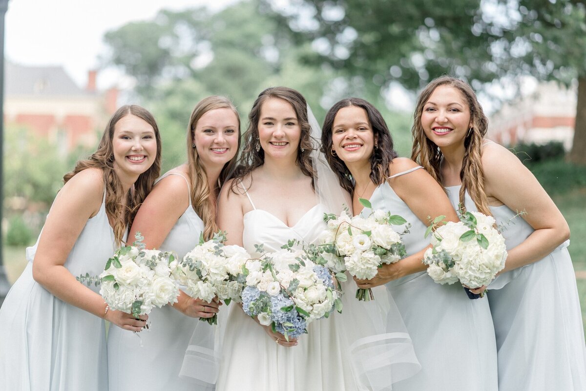 The bride and her bridesmaids at university of virginia