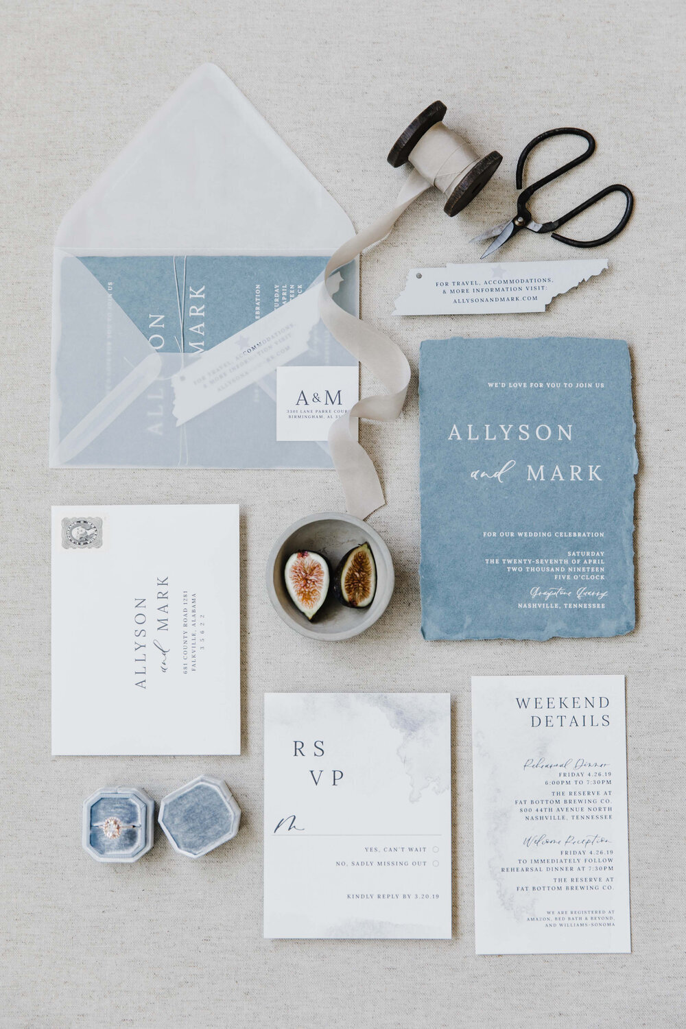 Dusty+blue+handmade+paper+wedding+invitations