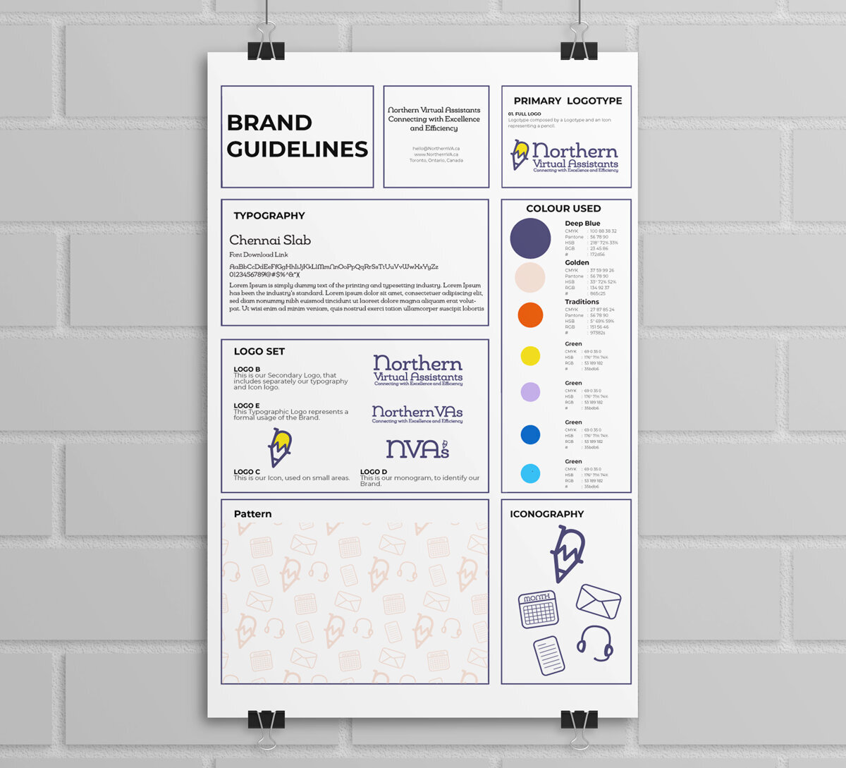 This photo shows a Brand Guidelines poster, that you receive when creating your Brand Identity or Visual Identity with ATamez Design
