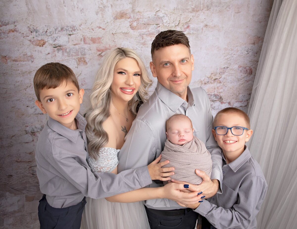 In-Studio Newborn Family Photos With Two Big Brothers | Phoenix Photographer