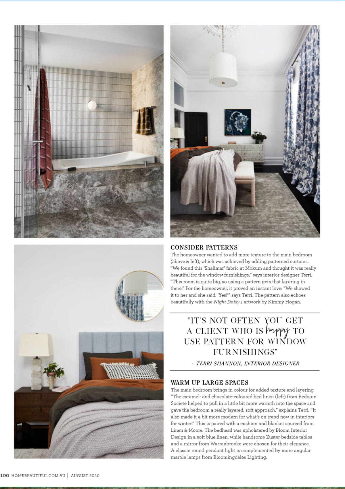 Magazine spread for  for Media Feature with Lisa Hunter Interior Designs