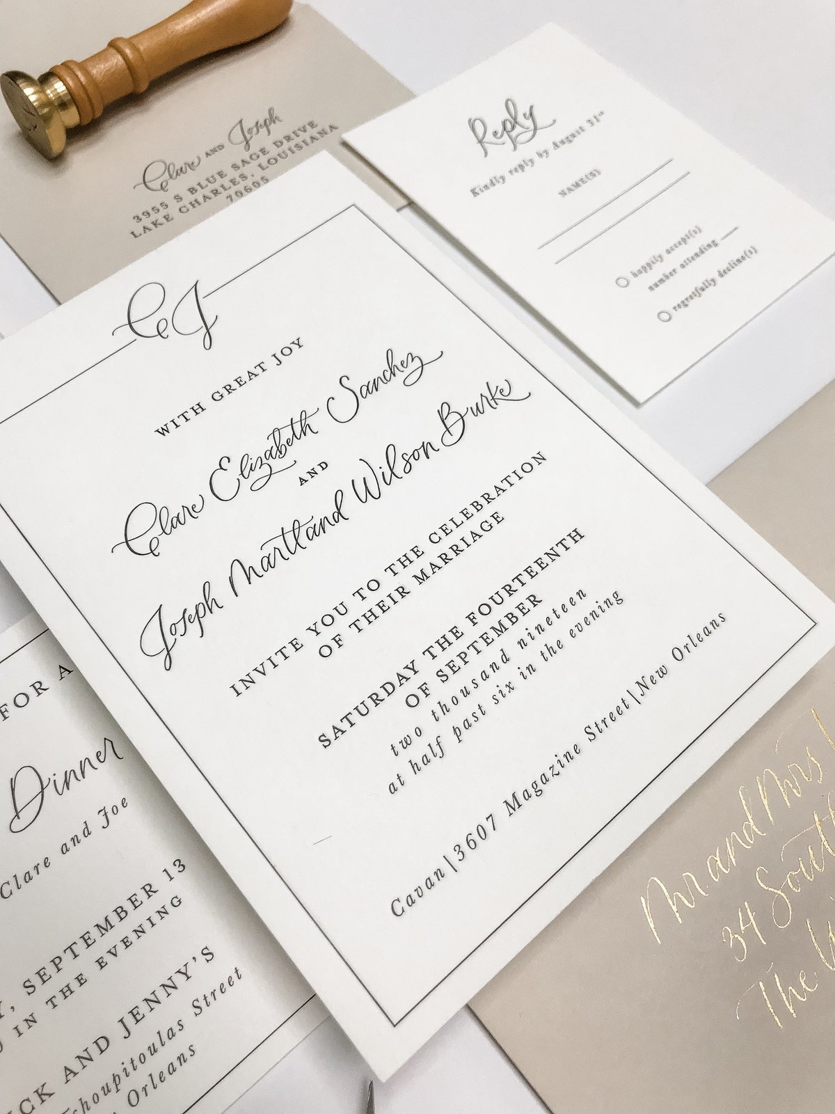invitation suite with calligraphy