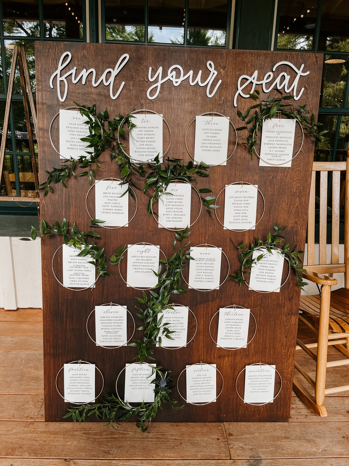 Joy-Unscripted-Wedding-Signage-Seating Chart - Floral Hoops on Wood
