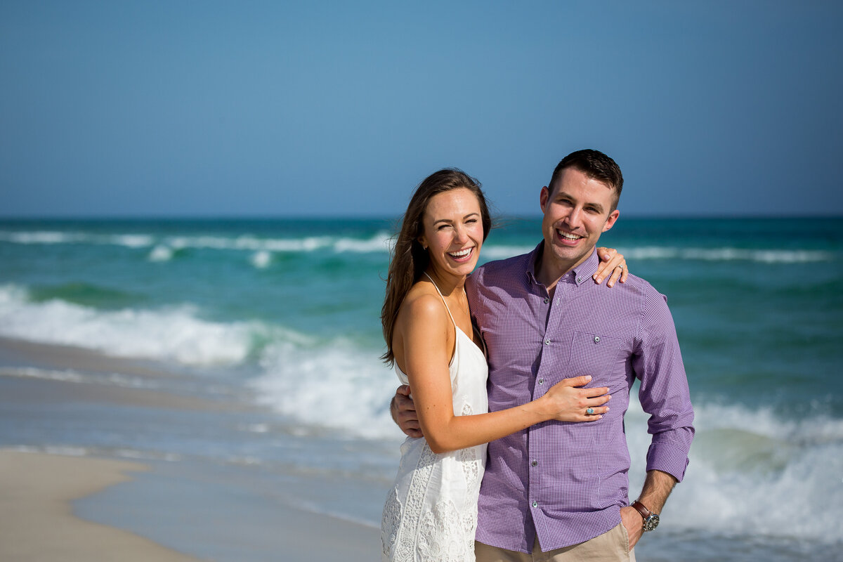 newly engaged couple at Rosemary Beach after a surprise proposal. 
