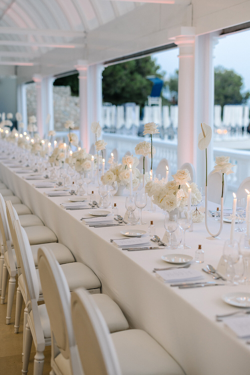 modern minimalist all white wedding reception at grand hotel du cap ferrat