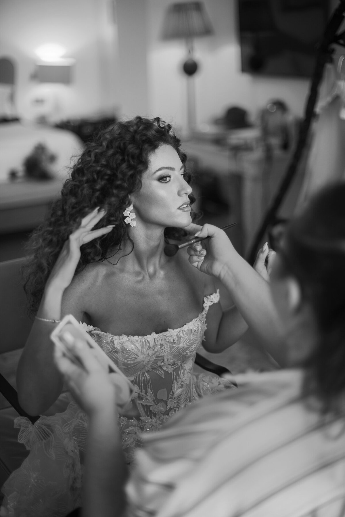 Bride is getting ready at hotel Caruso in Italy